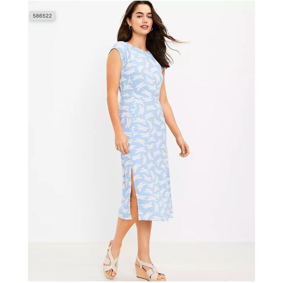 LOFT Soft Blue Butterfly Flutter Sleeve Midi Dress // 12 - Picture 1 of 12
